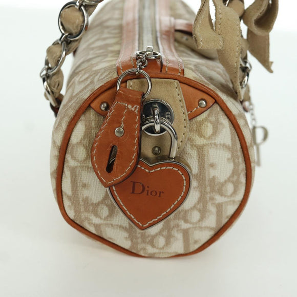 Christian Dior Trotter Canvas Romantic Hand Bag PVC Beige Silver Auth YKZ720SAM