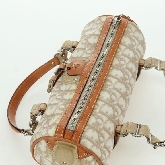Christian Dior Trotter Canvas Romantic Hand Bag PVC Beige Silver Auth YKZ720SAM
