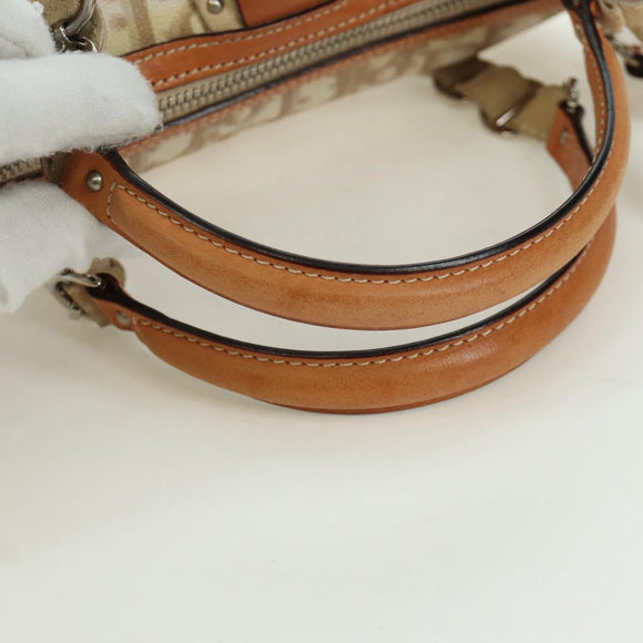 Christian Dior Trotter Canvas Romantic Hand Bag PVC Beige Silver Auth YKZ720SAM