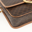 CELINE Macadam Canvas Circle Shoulder Bag PVC Leather Brown Gold Auth YKZ723A-11