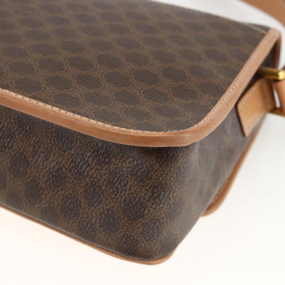 CELINE Macadam Canvas Circle Shoulder Bag PVC Leather Brown Gold Auth YKZ723A