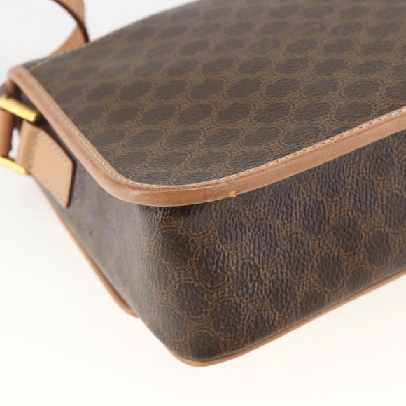 CELINE Macadam Canvas Circle Shoulder Bag PVC Leather Brown Gold Auth YKZ723A