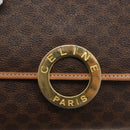 CELINE Macadam Canvas Circle Shoulder Bag PVC Leather Brown Gold Auth YKZ723A-14
