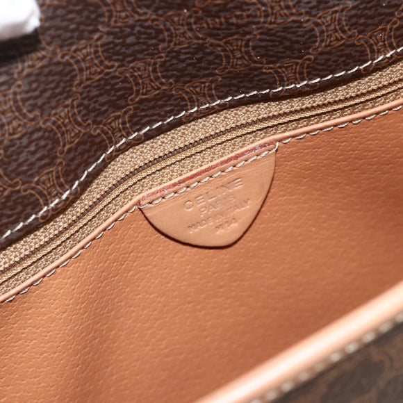 CELINE Macadam Canvas Circle Shoulder Bag PVC Leather Brown Gold Auth YKZ723A
