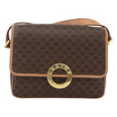 CELINE Macadam Canvas Circle Shoulder Bag PVC Leather Brown Gold Auth YKZ723A-2