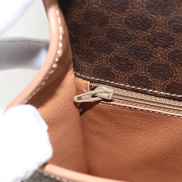 CELINE Macadam Canvas Circle Shoulder Bag PVC Leather Brown Gold Auth YKZ723A