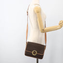 CELINE Macadam Canvas Circle Shoulder Bag PVC Leather Brown Gold Auth YKZ723A-23