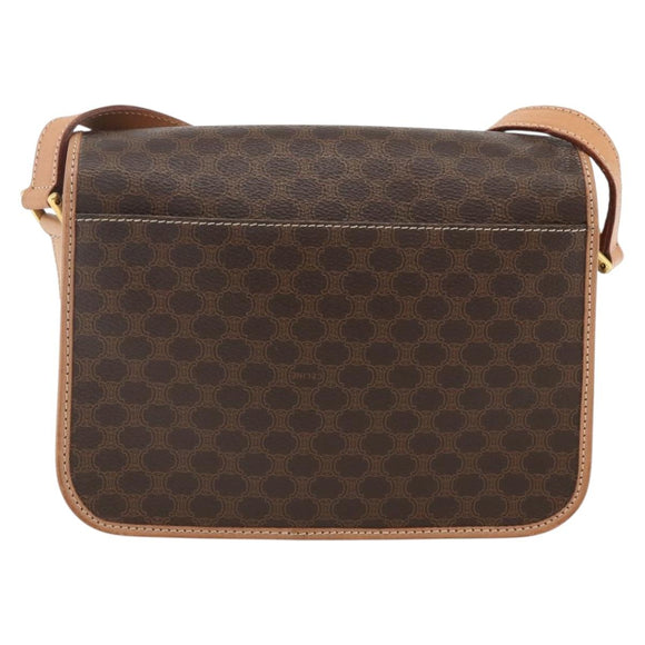 CELINE Macadam Canvas Circle Shoulder Bag PVC Leather Brown Gold Auth YKZ723A