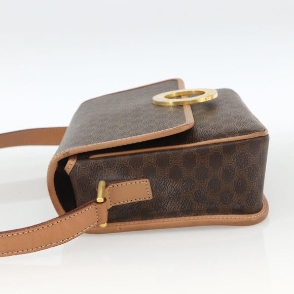 CELINE Macadam Canvas Circle Shoulder Bag PVC Leather Brown Gold Auth YKZ723A