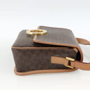 CELINE Macadam Canvas Circle Shoulder Bag PVC Leather Brown Gold Auth YKZ723A-5
