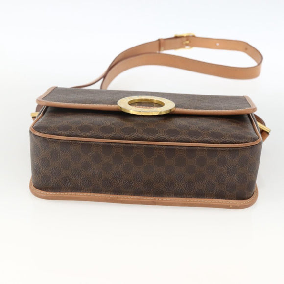 CELINE Macadam Canvas Circle Shoulder Bag PVC Leather Brown Gold Auth YKZ723A
