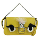FENDI Monster Micro Bucket Shoulder Bag Leather 2way Yellow Silver Auth YKZ725A-1