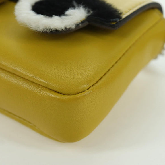 FENDI Monster Micro Bucket Schultertasche Leder 2-Wege Gelb Silber Auth YKZ725A
