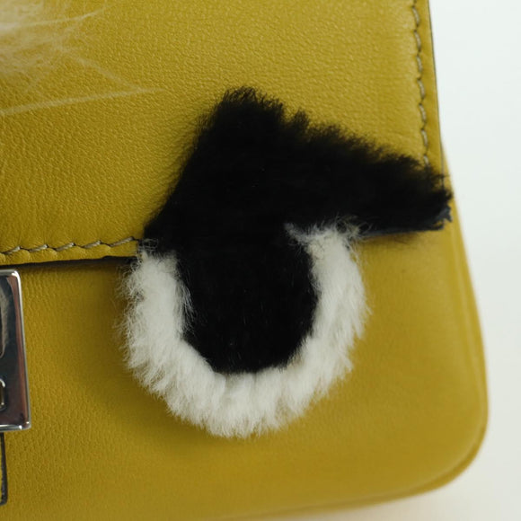 FENDI Monster Micro Bucket Schultertasche Leder 2-Wege Gelb Silber Auth YKZ725A