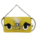 FENDI Monster Micro Bucket Shoulder Bag Leather 2way Yellow Silver Auth YKZ725A-13