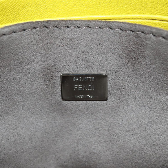 FENDI Monster Micro Bucket Shoulder Bag Leather 2way Yellow Silver Auth YKZ725A