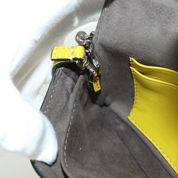 FENDI Monster Micro Bucket Shoulder Bag Leather 2way Yellow Silver Auth YKZ725A
