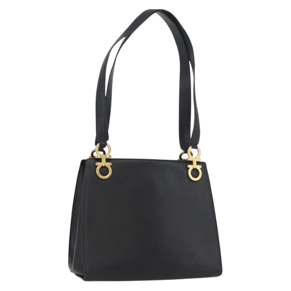 Salvatore Ferragamo Gancini Tote Bag Leather Black Gold Auth YKZ727