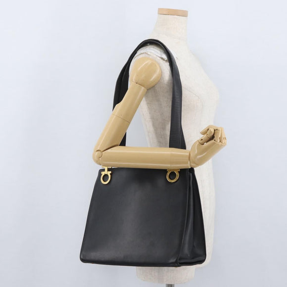 Salvatore Ferragamo Gancini Tote Bag Leather Black Gold Auth YKZ727