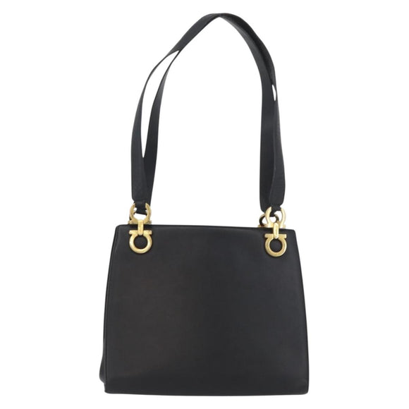 Salvatore Ferragamo Gancini Tote Bag Leather Black Gold Auth YKZ727