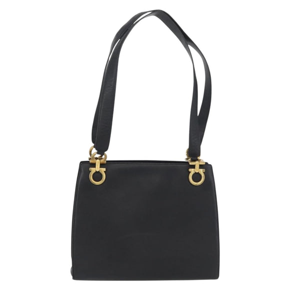 Salvatore Ferragamo Gancini Tote Bag Leather Black Gold Auth YKZ727