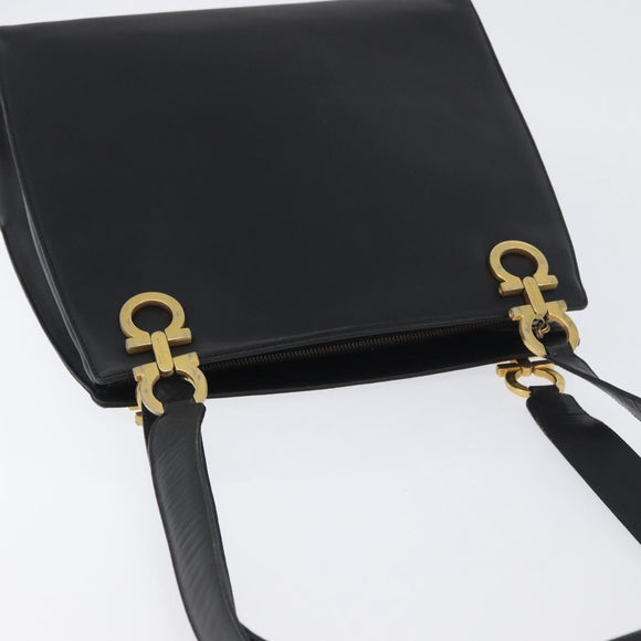 Salvatore Ferragamo Gancini Tote Bag Leather Black Gold Auth YKZ727
