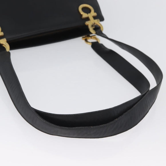 Salvatore Ferragamo Gancini Tote Bag Leather Black Gold Auth YKZ727