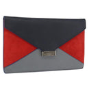 CELINE Clutch Bag Leather Navy Silver Auth YKZ733A-1