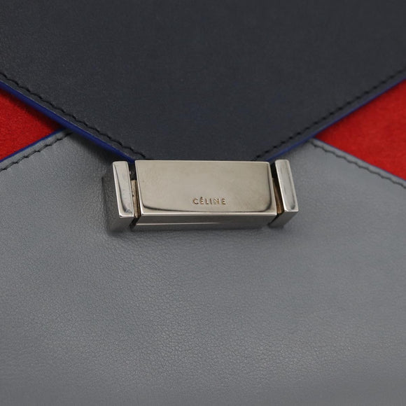 CELINE Clutch Bag Leather Navy Silver Auth YKZ733A