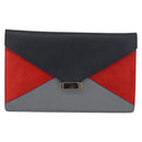 CELINE Clutch Bag Leather Navy Silver Auth YKZ733A-2