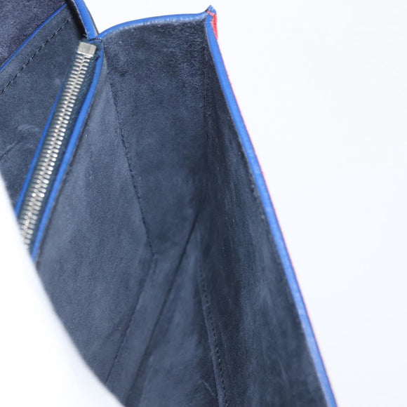 CELINE Clutch Bag Leather Navy Silver Auth YKZ733A