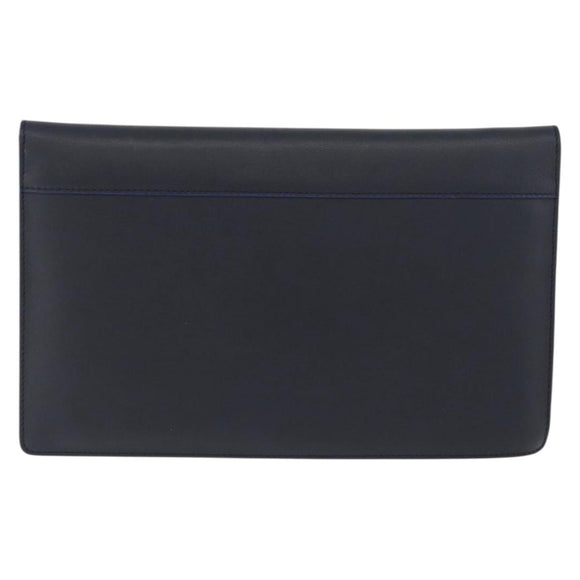 CELINE Clutch Bag Leather Navy Silver Auth YKZ733A