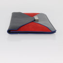 CELINE Clutch Bag Leather Navy Silver Auth YKZ733A-5