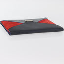 CELINE Clutch Bag Leather Navy Silver Auth YKZ733A-6