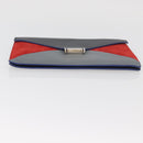 CELINE Clutch Bag Leather Navy Silver Auth YKZ733A-7