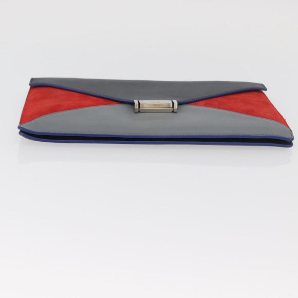 CELINE Clutch Bag Leather Navy Silver Auth YKZ733A