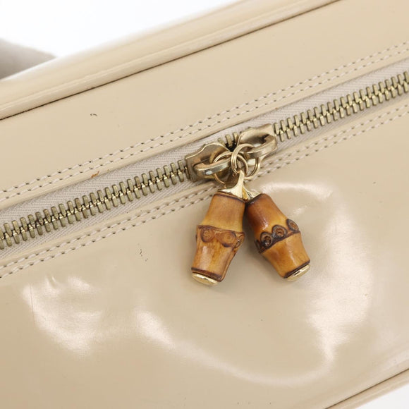 GUCCI Bamboo Vanity Handtasche Lackleder Beige Gold 032 1705 0150 Auth YKZ739