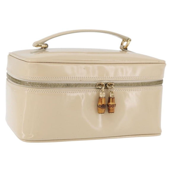 GUCCI Bamboo Vanity Handtasche Lackleder Beige Gold 032 1705 0150 Auth YKZ739