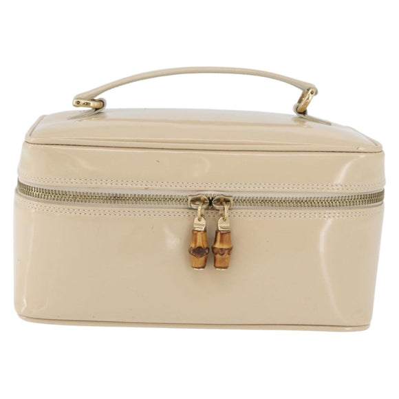 GUCCI Bamboo Vanity Handtasche Lackleder Beige Gold 032 1705 0150 Auth YKZ739