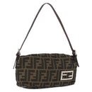 FENDI Zucca Canvas Shoulder Bag Brown Black Auth YKZ748-1
