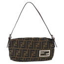 FENDI Zucca Canvas Shoulder Bag Brown Black Auth YKZ748-13