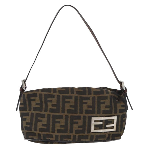 FENDI Zucca Canvas Shoulder Bag Brown Black Auth YKZ748