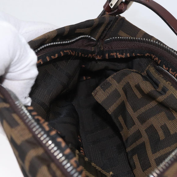 FENDI Zucca Canvas Shoulder Bag Brown Black Auth YKZ748