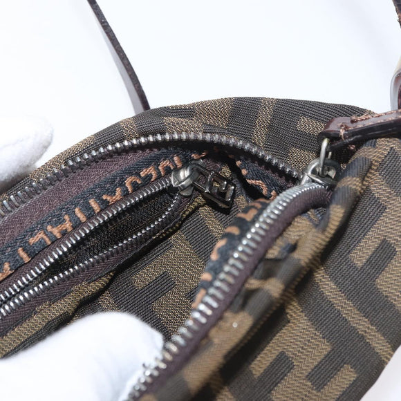 FENDI Zucca Canvas Shoulder Bag Brown Black Auth YKZ748