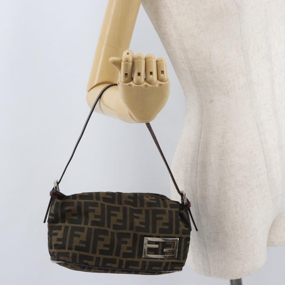 FENDI Zucca Canvas Shoulder Bag Brown Black Auth YKZ748