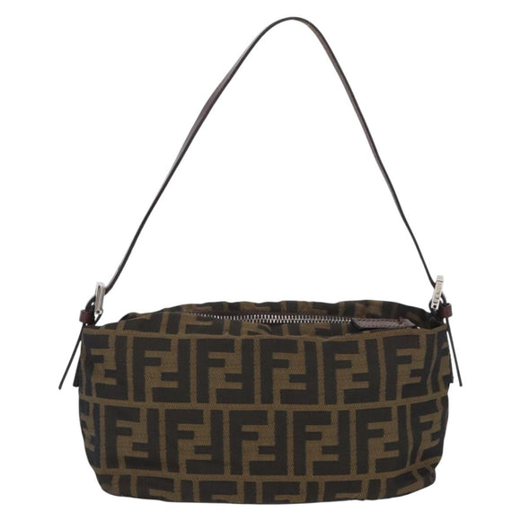 FENDI Zucca Canvas Shoulder Bag Brown Black Auth YKZ748