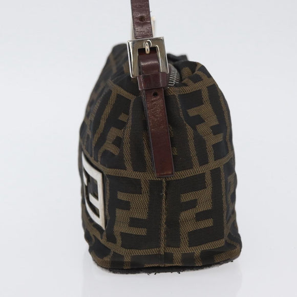 FENDI Zucca Canvas Shoulder Bag Brown Black Auth YKZ748