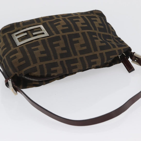 FENDI Zucca Canvas Shoulder Bag Brown Black Auth YKZ748
