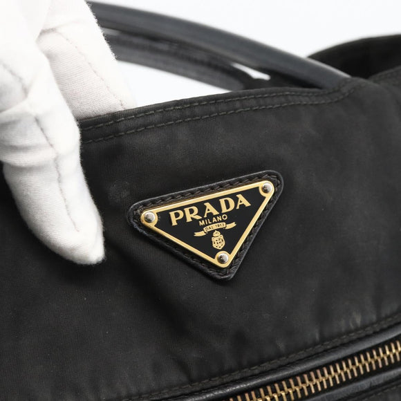 PRADA Tote Bag Nylon Black Gold Auth YKZ773
