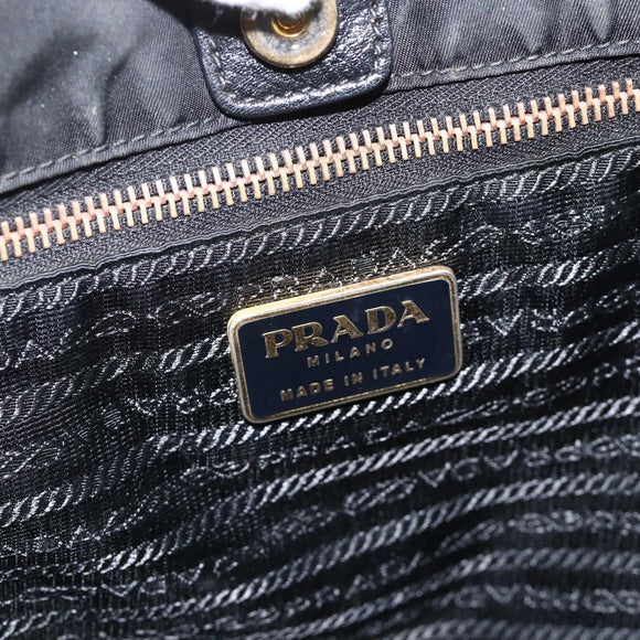 PRADA Tote Bag Nylon Black Gold Auth YKZ773